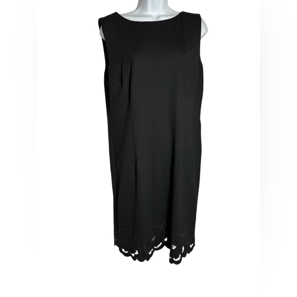 Talbots Dress Size 16 Petite Black Midi Sleeveless Dress Eyelet Edging PERFECT 🖤